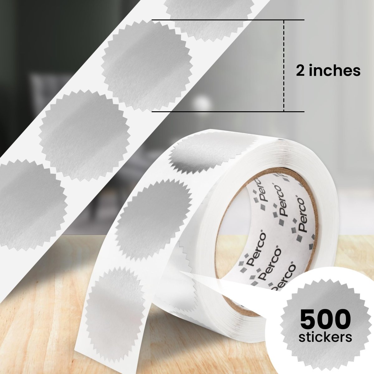 2 - Inch Serrated Edge Sticker Labels - Metallic Silver 1 Roll