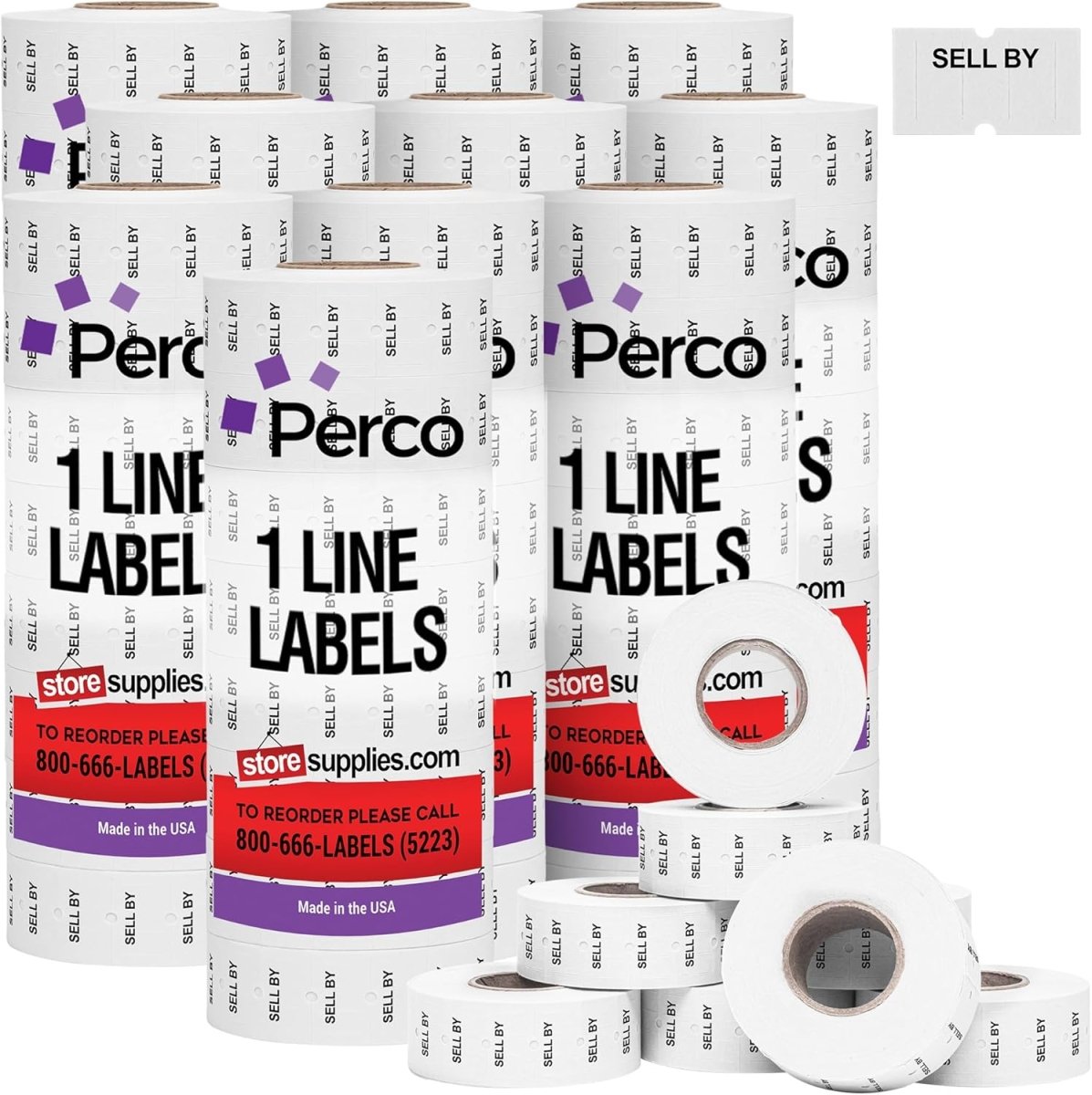 Perco 1 Line Labels - Date Labels - Compatible with compatible_with_product_page | Color: SELL BY | Quantity: 10 Sleeves | Adhesive: global.AdhesiveType | SKU: PL-LGW-SELL-BY-10SLV | - shop_