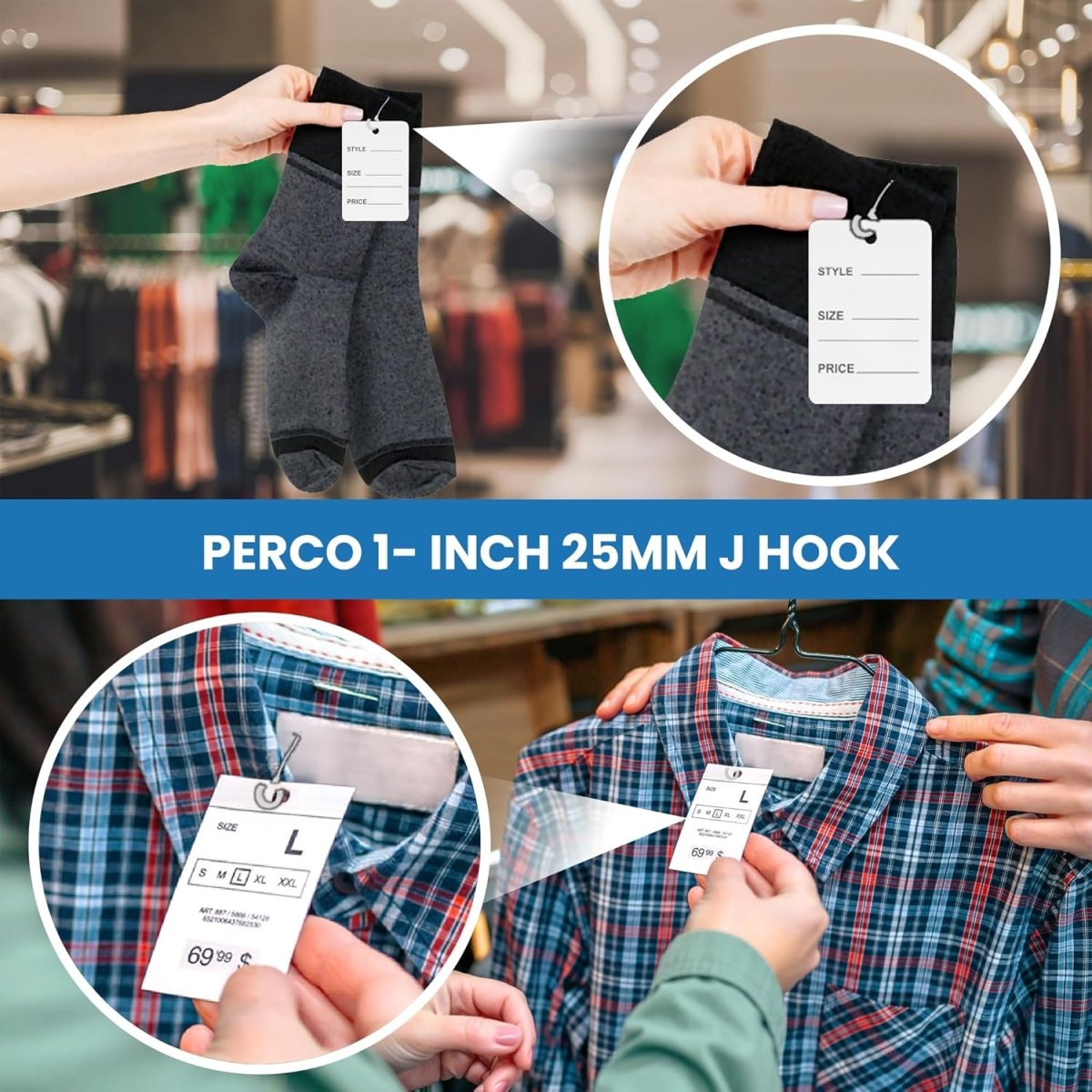 Perco 1 - Inch 25mm J Hook Standard Tagging Attachments Fasteners Tag Pins - Compatible with compatible_with_product_page | Color: 20,000 Barbs | Quantity: | Adhesive: global.AdhesiveType | SKU: PL-JHOOK-20k | - shop_