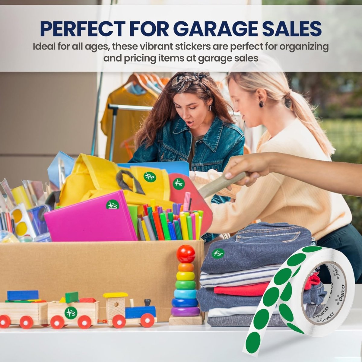 Perco 1 - Inch Round Circle Dot Sticker Labels with Removable Adhesive - Store Supplies