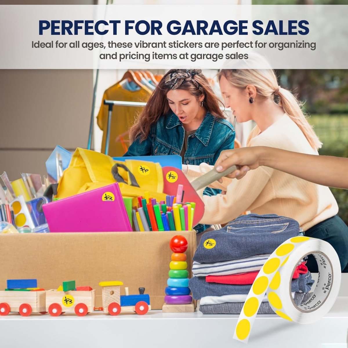 Perco 1 - Inch Round Circle Dot Sticker Labels with Removable Adhesive - Store Supplies