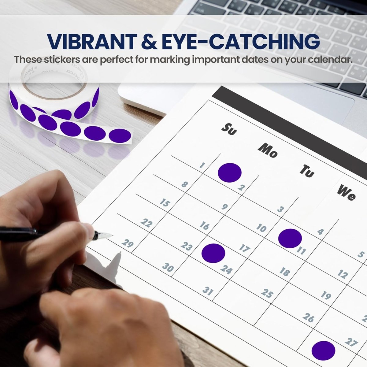 Perco 1 - Inch Round Circle Dot Sticker Labels with Removable Adhesive - Store Supplies