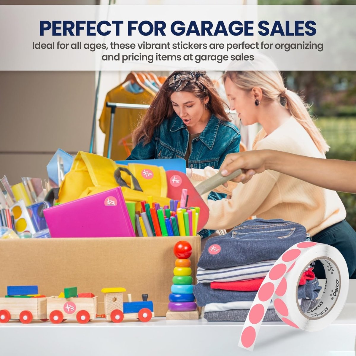 Perco 1 - Inch Round Circle Dot Sticker Labels with Removable Adhesive - Store Supplies