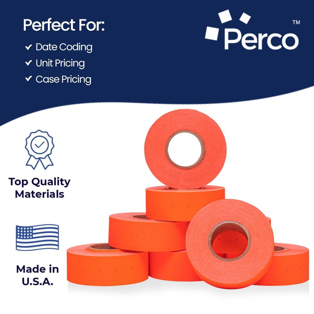 Perco 1 Line - Blank Price and Date Gun Labels for Perco Lite, X, Plus and Pro 1 Line Price and Date Guns - Fluorescent Red Package of 4 Sleeves / 32 Rolls / 32000 Blank Pricing Labels