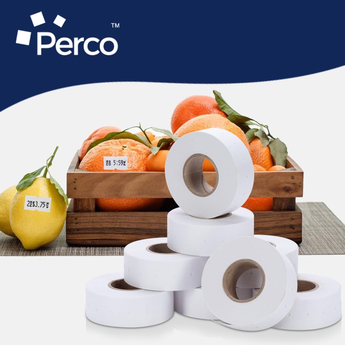 Perco 1 Line - Blank Price and Date Gun Labels for Perco Lite, X, Plus and Pro 1 Line Price and Date Guns - White 1 Sleeve / 8 Rolls / 8000 Blank Pricing Labels