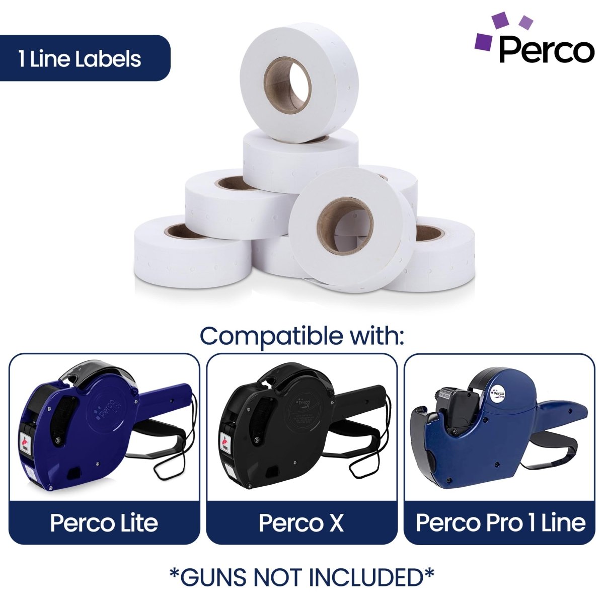 Perco 1 Line - Blank Price and Date Gun Labels for Perco Lite, X, Plus and Pro 1 Line Price and Date Guns - White 1 Sleeve / 8 Rolls / 8000 Blank Pricing Labels