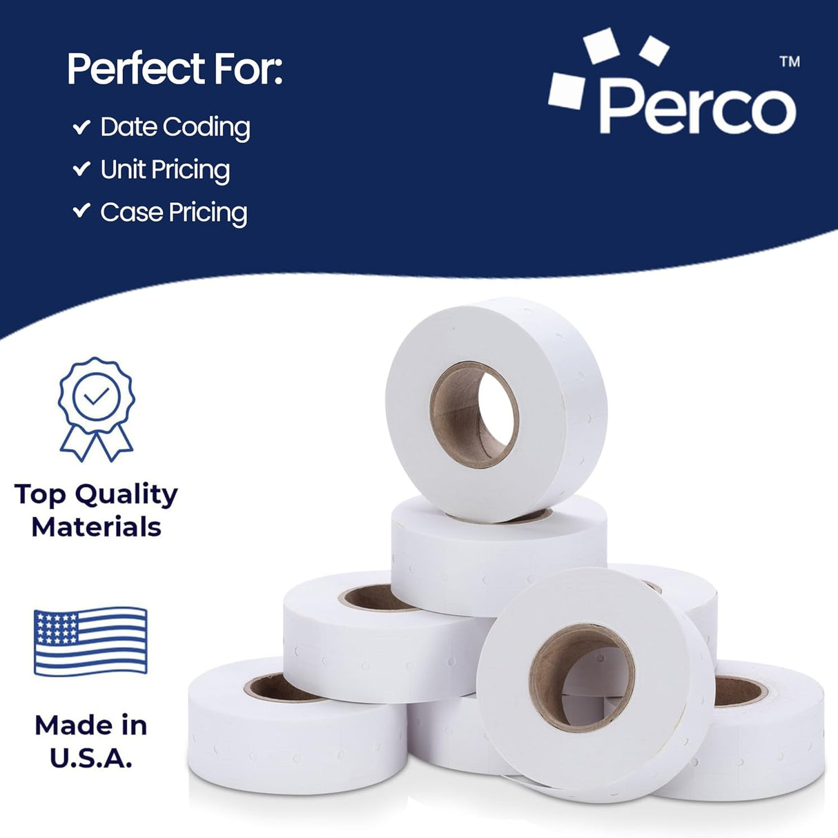 Perco 1 Line - Blank Price and Date Gun Labels for Perco Lite, X, Plus and Pro 1 Line Price and Date Guns - White Package of 4 Sleeves / 32 Rolls / 32000 Blank Pricing Labels