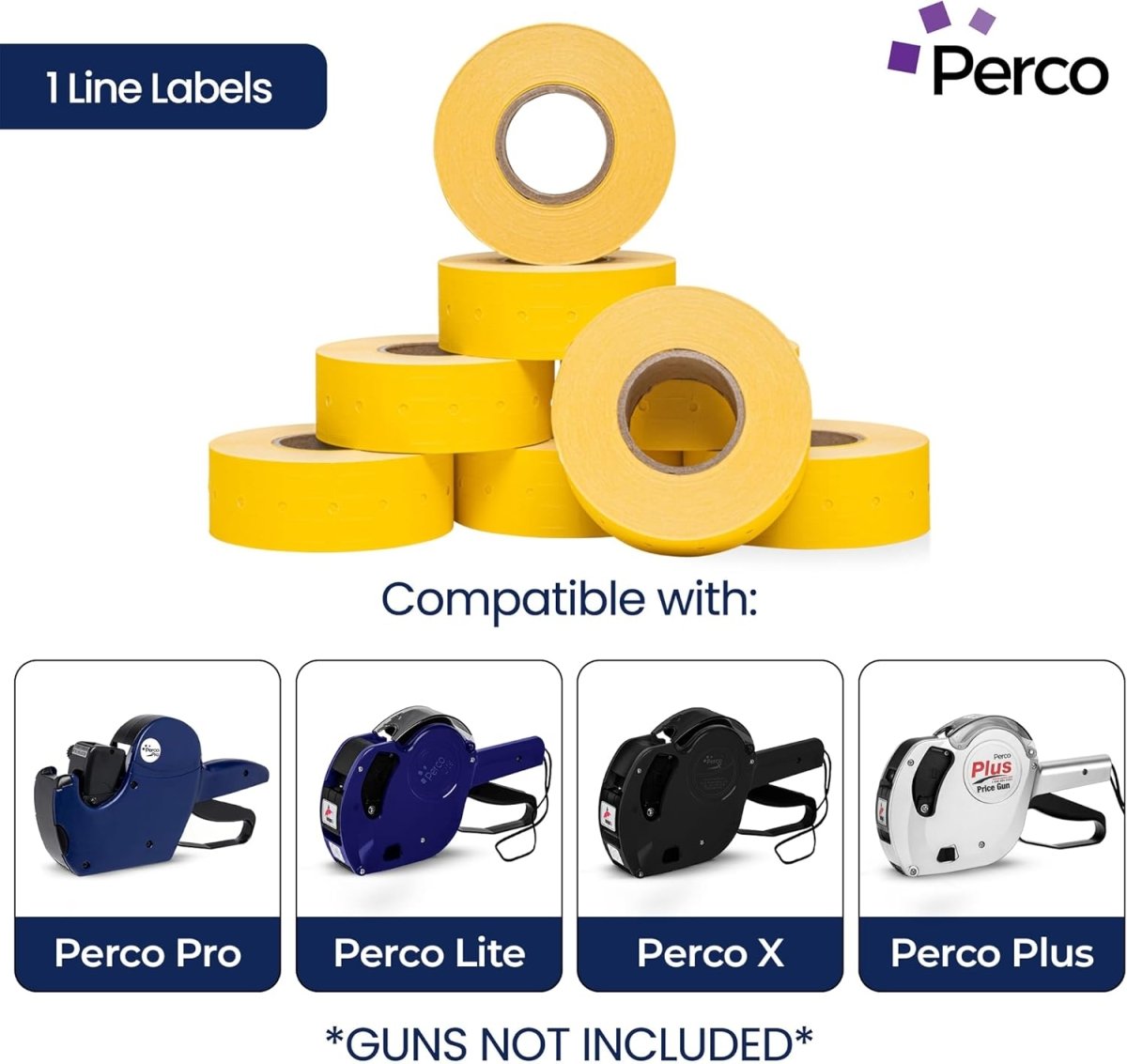 Perco 1 Line - Blank Price and Date Gun Labels for Perco Lite, X, Plus, and Pro 1 Line Price and Date Guns - Yellow 1 Sleeve / 8 Rolls / 8000 Blank Pricing Labels