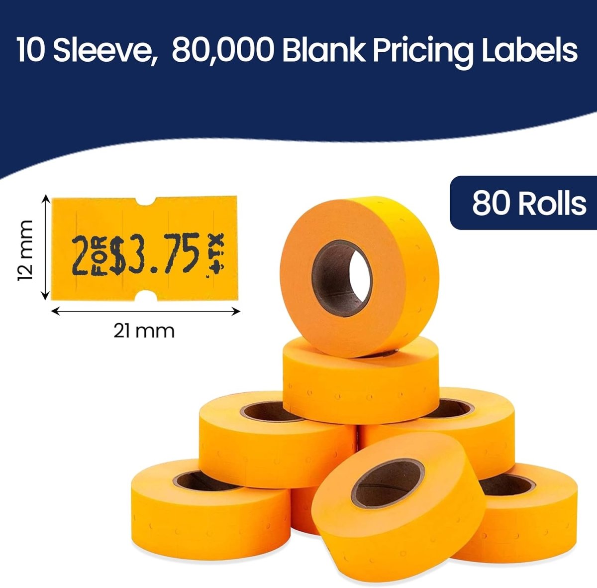 Perco 1 Line - Blank Price and Date Gun Labels for Perco Lite, X, Plus, and Pro 1 Line Price and Date Guns - Fluorescent Orange Package of 10 Sleeves / 80 Rolls / 80000 Blank Pricing Labels