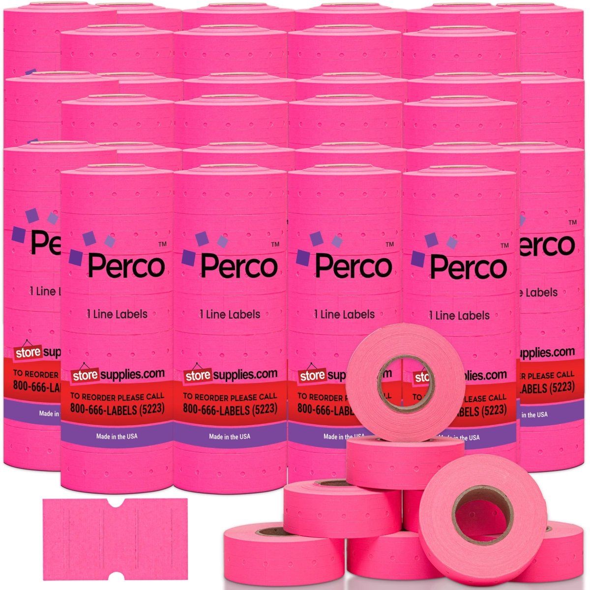 Perco 1 Line - Blank Price and Date Gun Labels for Perco Lite, X, Plus, and Pro 1 Line Price and Date Guns - Fluorescent Pink Case of 30 Sleeves / 240 Rolls / 240000 Blank Pricing Labels