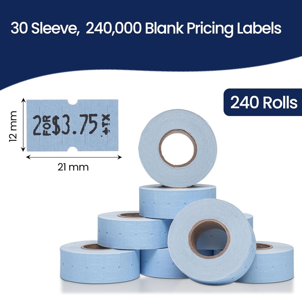 Perco 1 Line - Blank Price and Date Gun Labels for Perco Lite, X, Plus, and Pro 1 Line Price and Date Guns - Blue Case of 30 Sleeves / 240 Rolls / 240000 Blank Pricing Labels