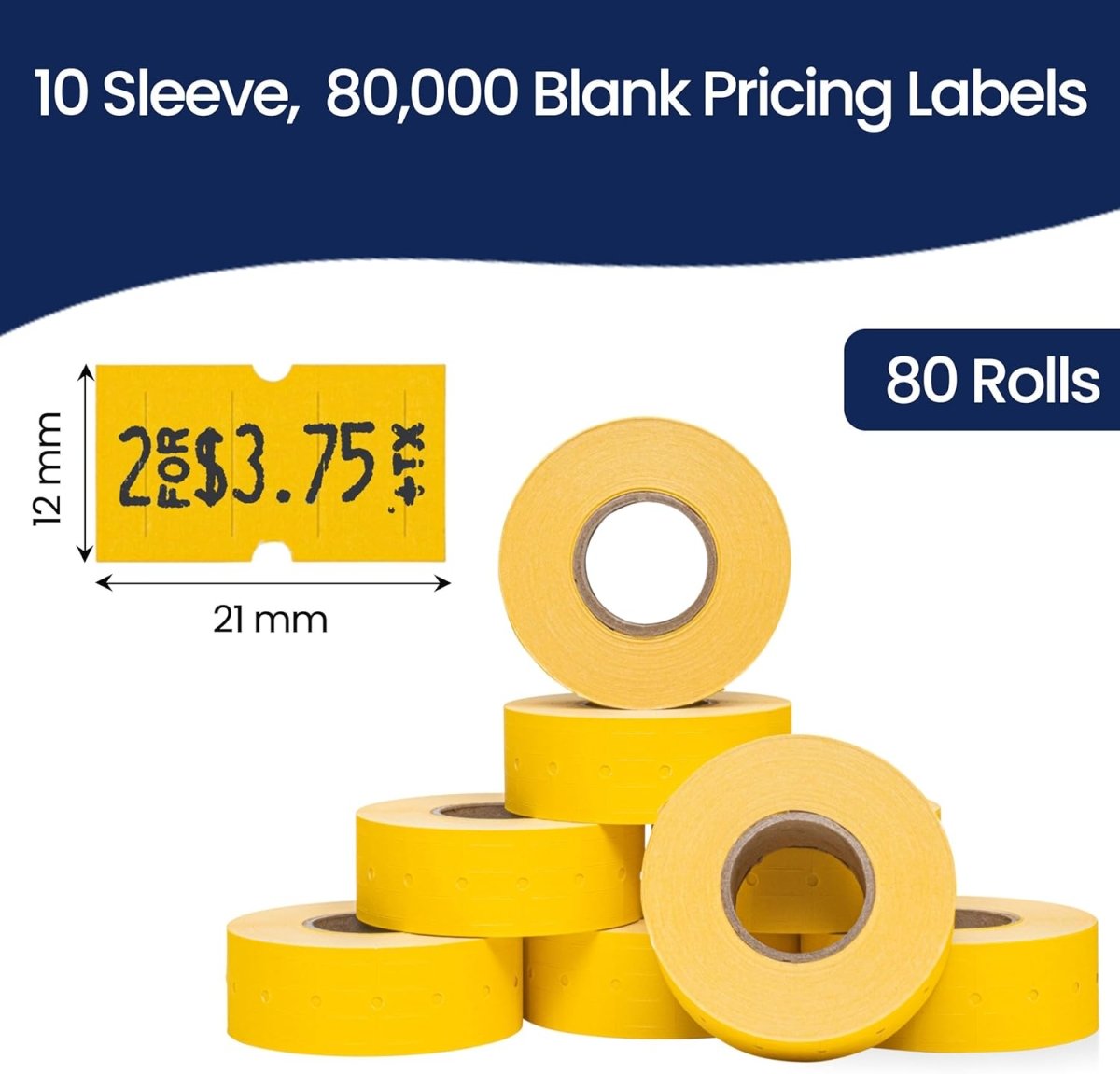 Perco 1 Line - Blank Price and Date Gun Labels for Perco Lite, X, Plus, and Pro 1 Line Price and Date Guns - Yellow Package of 10 Sleeves / 80 Rolls / 80000 Blank Pricing Labels
