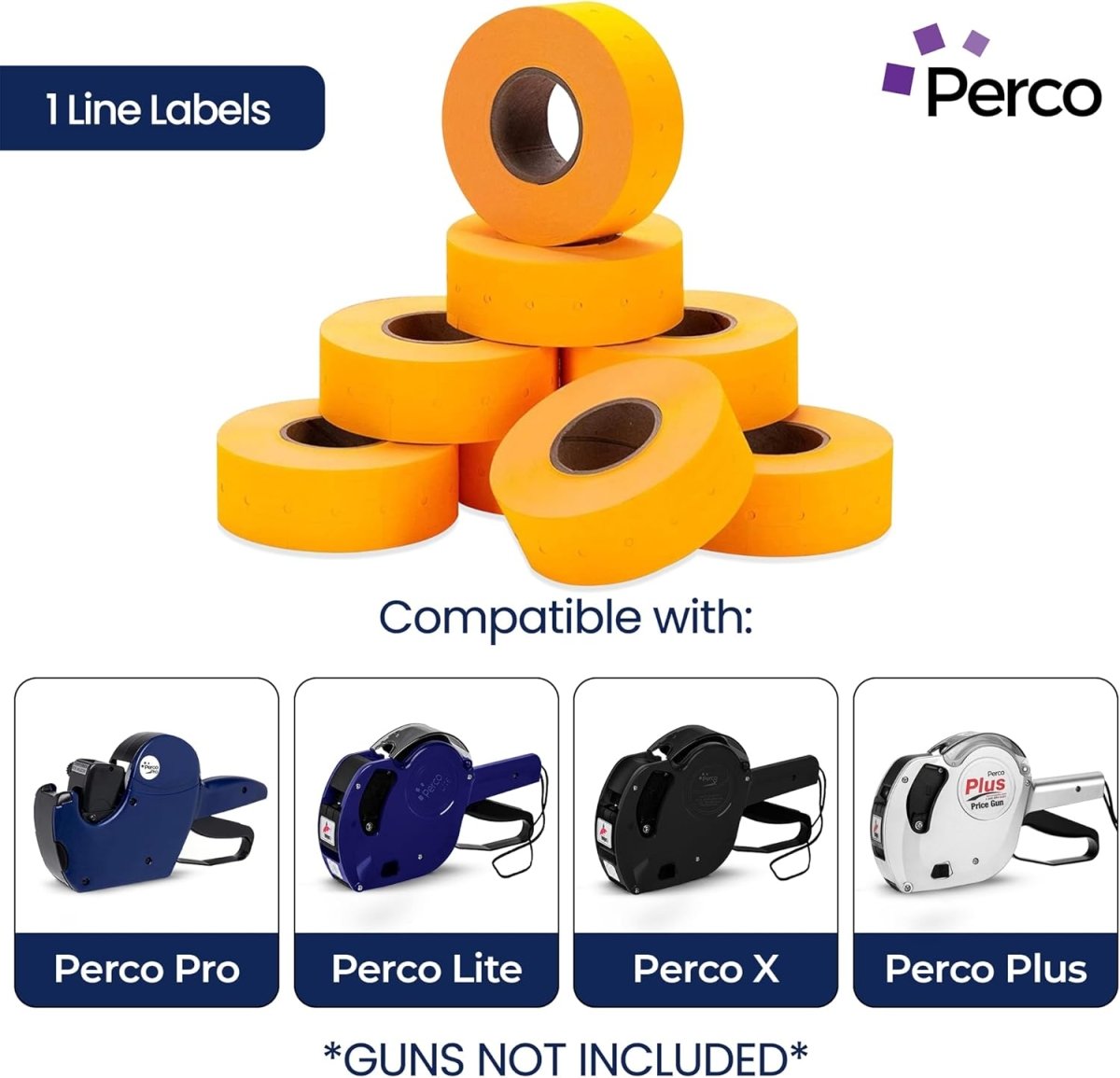 Perco 1 Line - Blank Price and Date Gun Labels for Perco Lite, X, Plus, and Pro 1 Line Price and Date Guns - Fluorescent Orange 1 Sleeve / 8 Rolls / 8000 Blank Pricing Labels