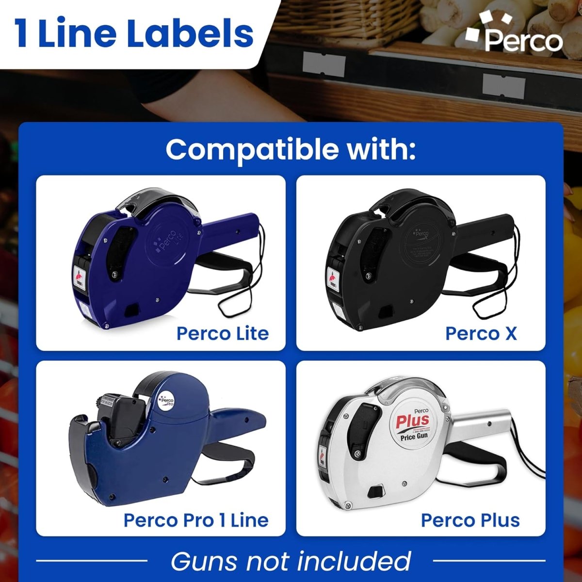 Perco 1 Line - Blank Price and Date Gun Labels for Perco Lite, X, Plus, and Pro 1 Line Price and Date Guns - Custom Labels Case of 30 Sleeves / 240 Rolls / 240000 Blank Pricing Labels