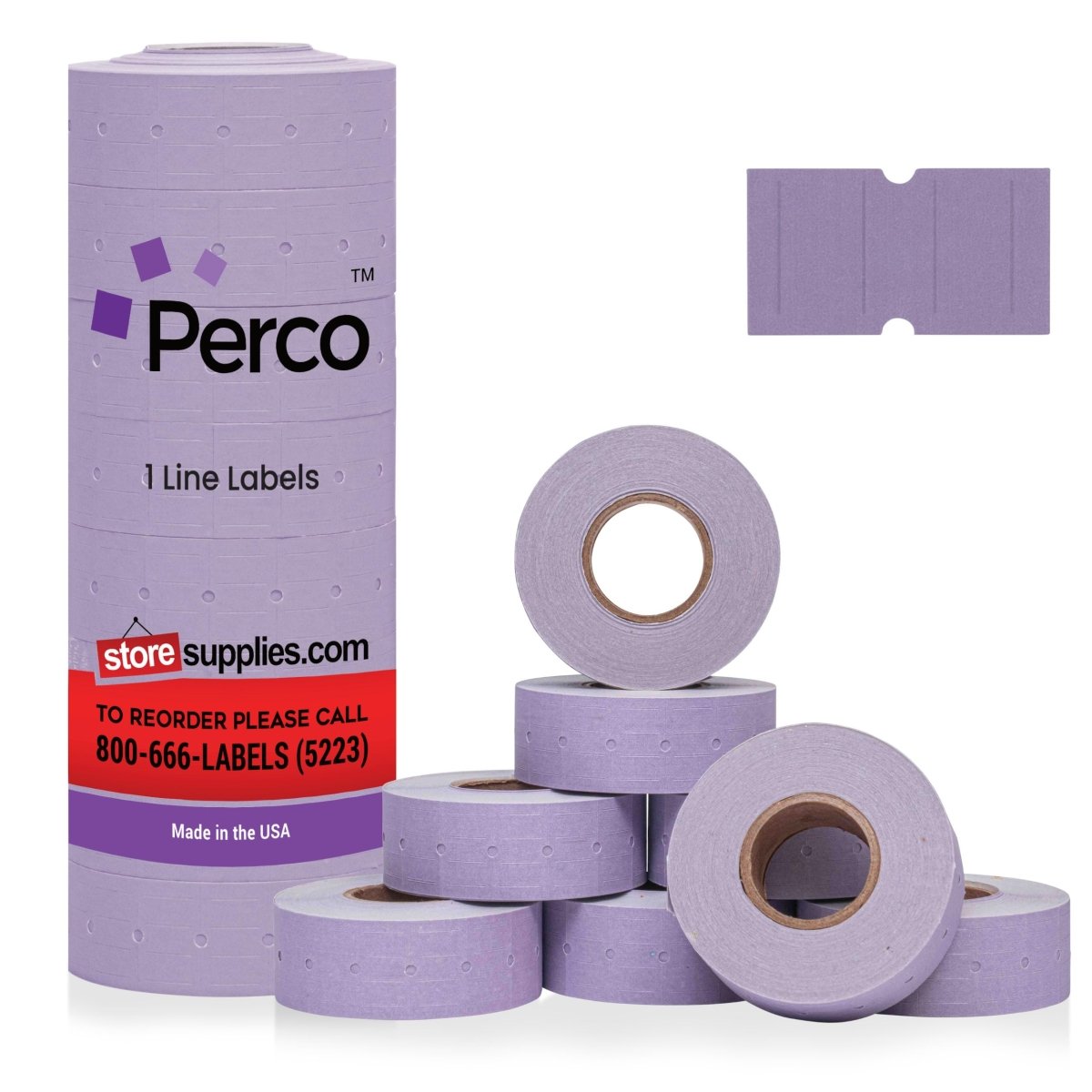 Perco 1 Line - Blank Price and Date Labeler Labels for Perco Lite, X, Plus, and Pro 1 Line Price and Date Labeler - Lavender 1 Sleeve / 8 Rolls / 8000 Blank Pricing Labels