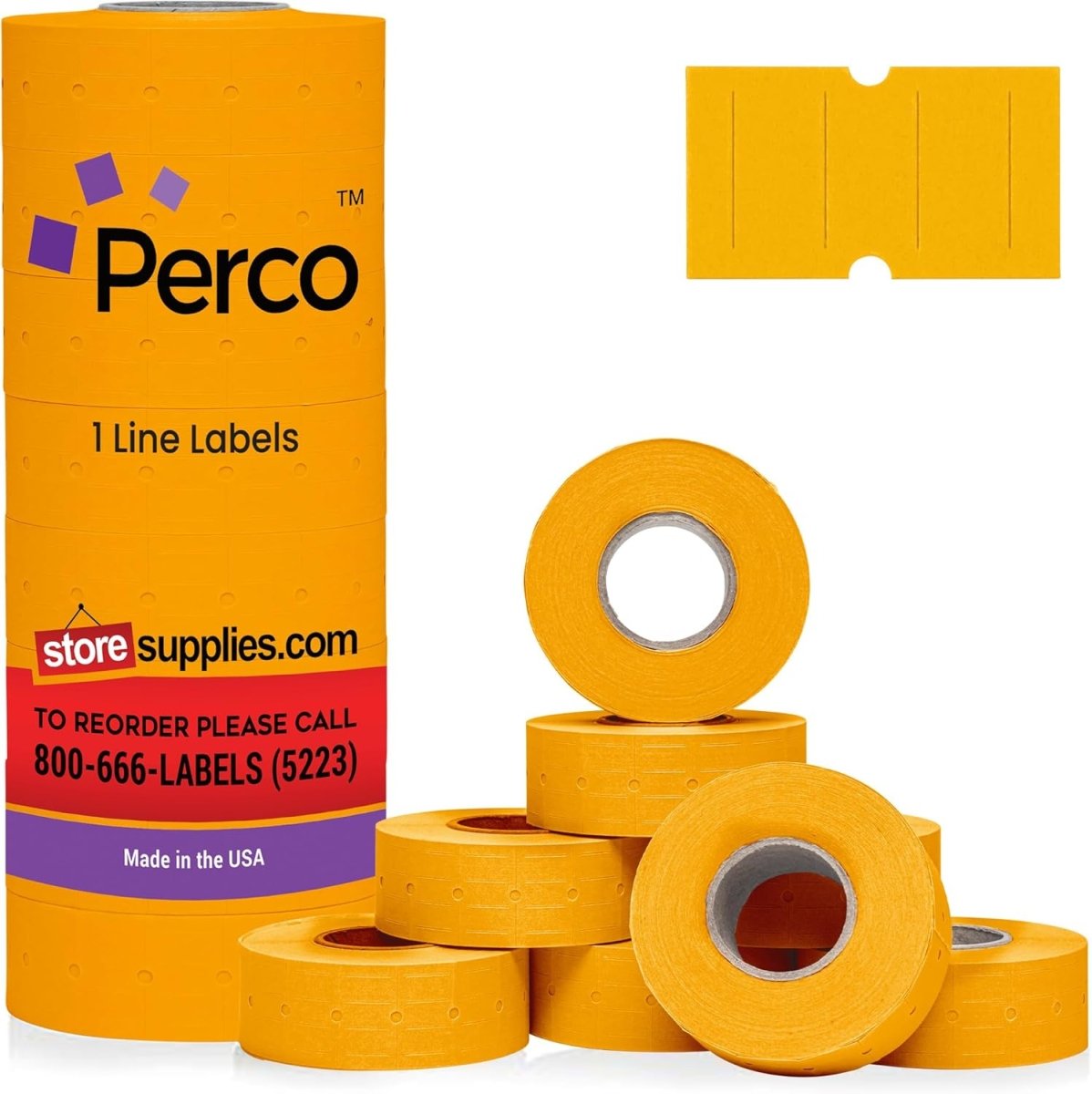 Perco 1 Line - Blank Price and Date Gun Labels for Perco Lite, X, Plus, and Pro 1 Line Price and Date Guns - Fluorescent Orange 1 Sleeve / 8 Rolls / 8000 Blank Pricing Labels