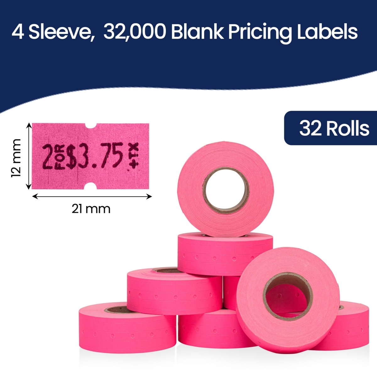 Perco 1 Line - Blank Price and Date Gun Labels for Perco Lite, X, Plus, and Pro 1 Line Price and Date Guns - Fluorescent Pink Package of 4 Sleeves / 32 Rolls / 32000 Blank Pricing Labels