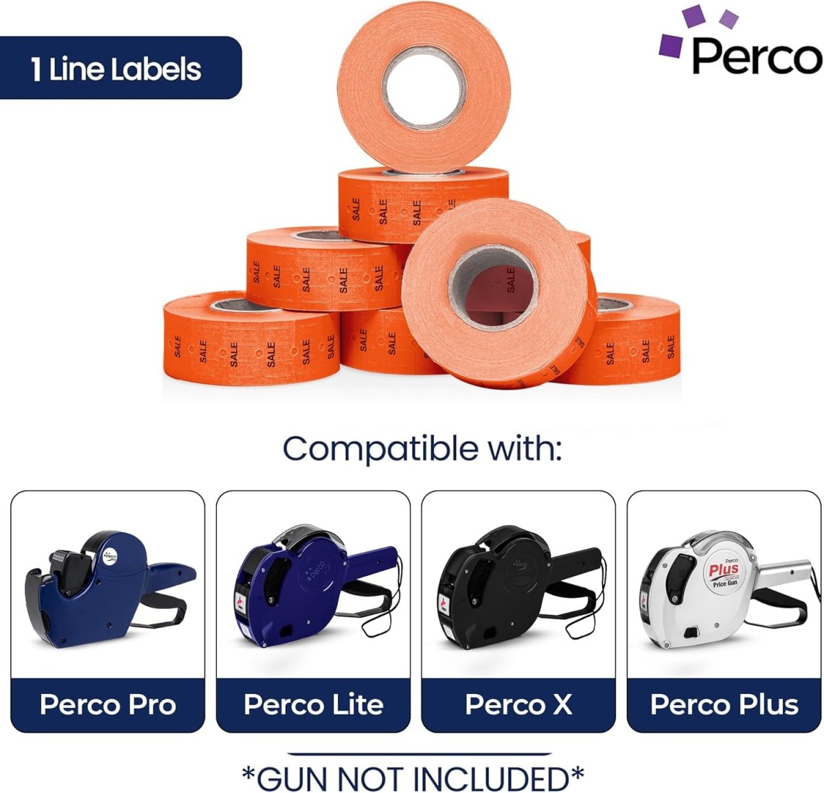 Perco 1 Line - Blank Price and Date Gun Labels for Perco Lite, X, Plus, and Pro 1 Line Price and Date Guns - Fluorescent Red Sale Case of 30 Sleeves / 240 Rolls / 240000 Blank Pricing Labels