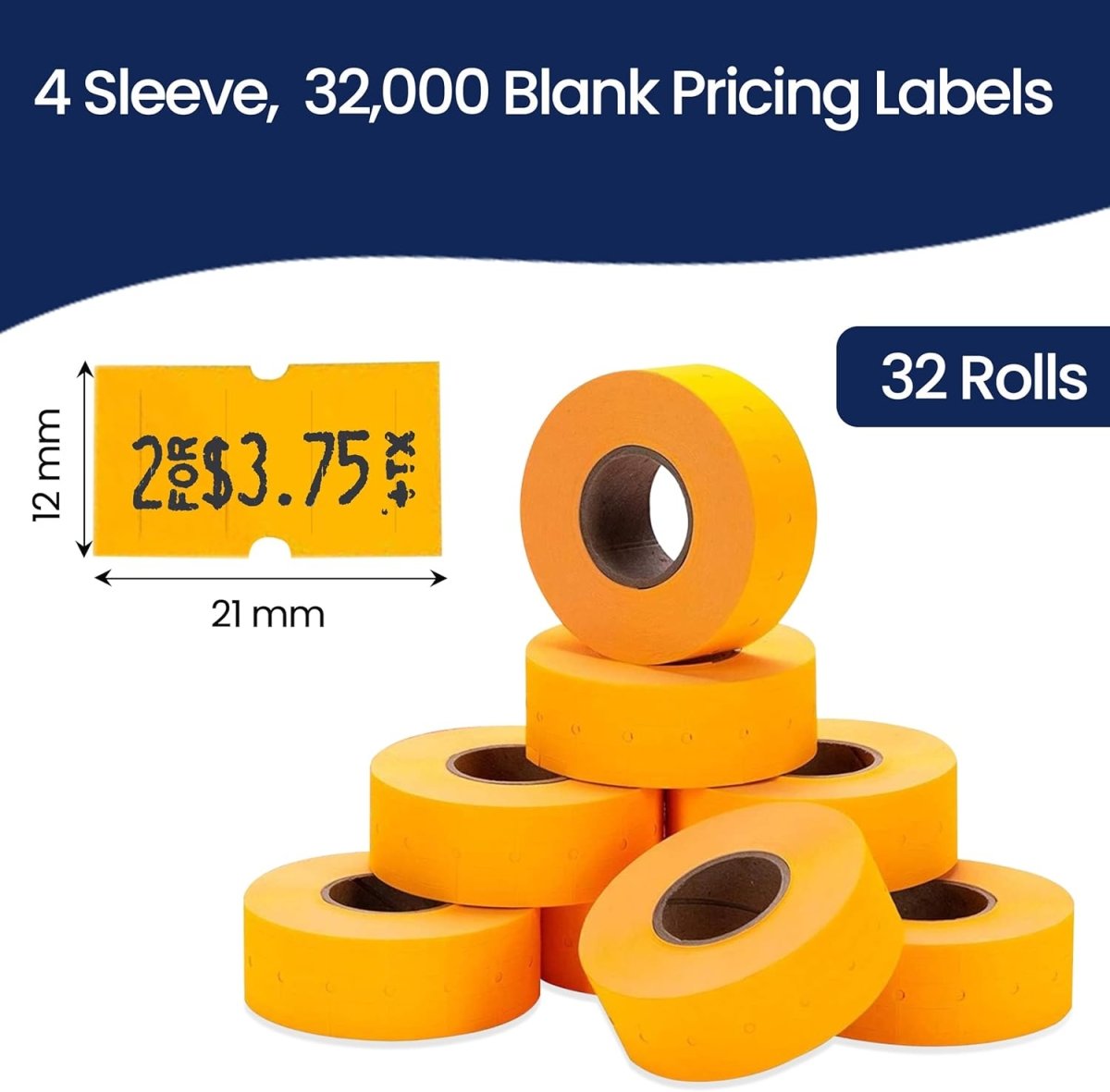 Perco 1 Line - Blank Price and Date Gun Labels for Perco Lite, X, Plus, and Pro 1 Line Price and Date Guns - Fluorescent Orange Package of 4 Sleeves / 32 Rolls / 32000 Blank Pricing Labels