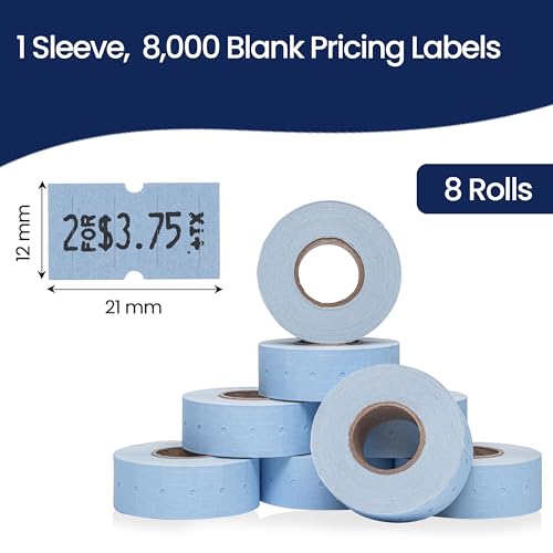 Perco 1 Line - Blank Price and Date Gun Labels for Perco Lite, X, Plus, and Pro 1 Line Price and Date Guns - Blue 1 Sleeve / 8 Rolls / 8000 Blank Pricing Labels