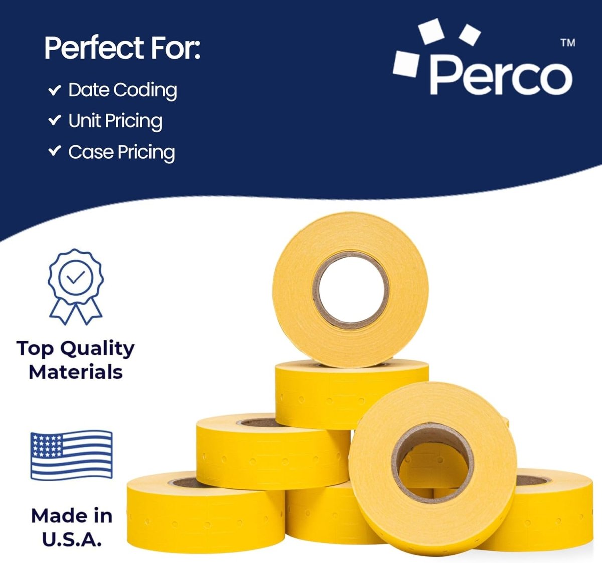Perco 1 Line - Blank Price and Date Gun Labels for Perco Lite, X, Plus, and Pro 1 Line Price and Date Guns - Yellow Case of 30 Sleeves / 240 Rolls / 240000 Blank Pricing Labels