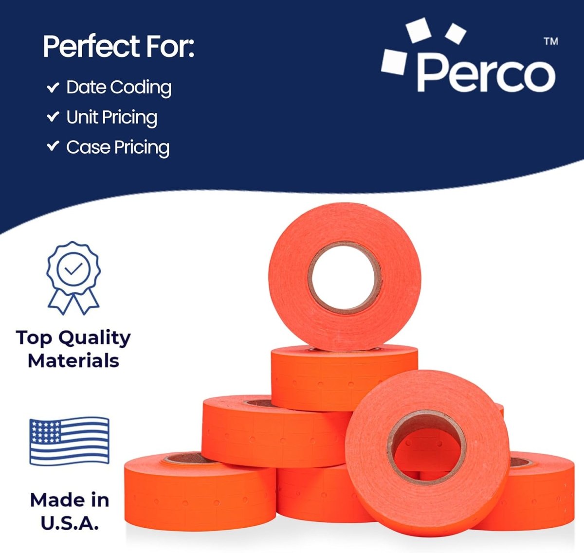 Perco 1 Line - Blank Price and Date Gun Labels for Perco Lite, X, Plus, and Pro 1 Line Price and Date Guns - Fluorescent Red Package of 10 Sleeves / 80 Rolls / 80000 Blank Pricing Labels