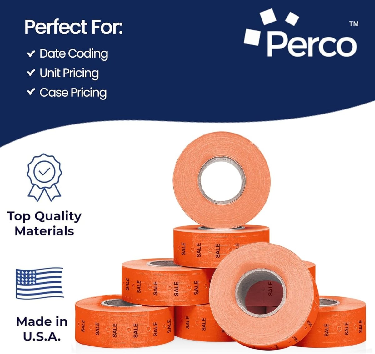 Perco 1 Line - Blank Price and Date Gun Labels for Perco Lite, X, Plus, and Pro 1 Line Price and Date Guns - Fluorescent Red Sale Package of 10 Sleeves / 80 Rolls / 80000 Blank Pricing Labels