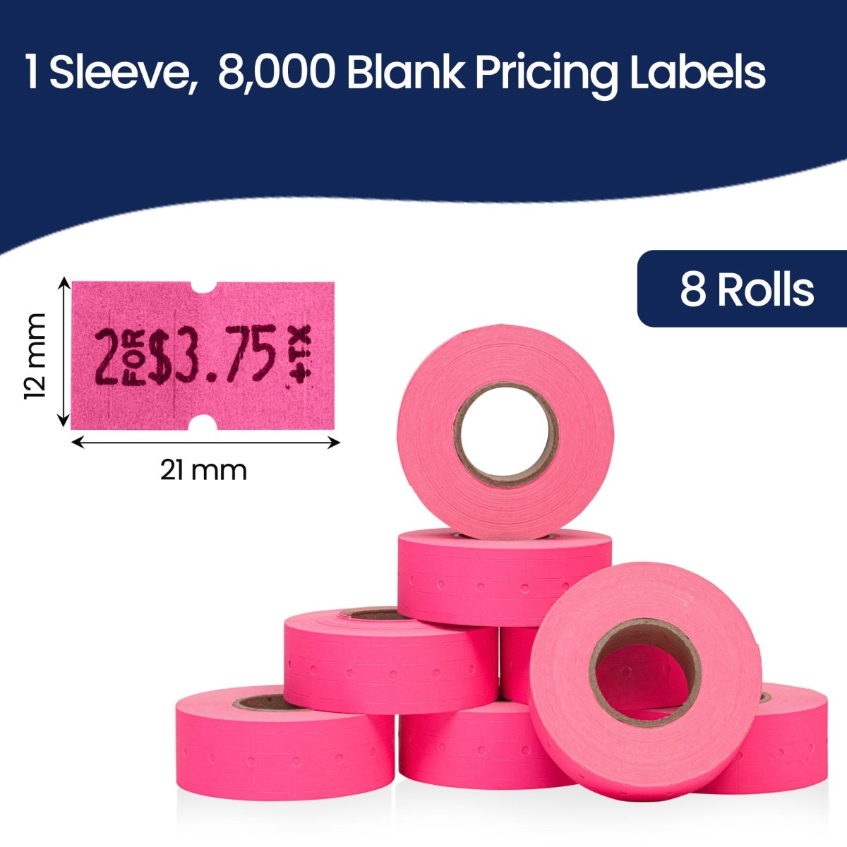 Perco 1 Line - Blank Price and Date Gun Labels for Perco Lite, X, Plus, and Pro 1 Line Price and Date Guns - Fluorescent Pink 1 Sleeve / 8 Rolls / 8000 Blank Pricing Labels