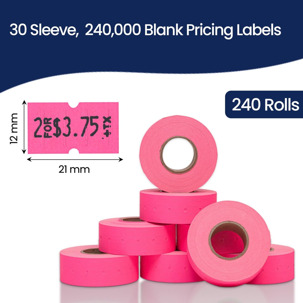 Perco 1 Line - Blank Price and Date Gun Labels for Perco Lite, X, Plus, and Pro 1 Line Price and Date Guns - Fluorescent Pink Case of 30 Sleeves / 240 Rolls / 240000 Blank Pricing Labels