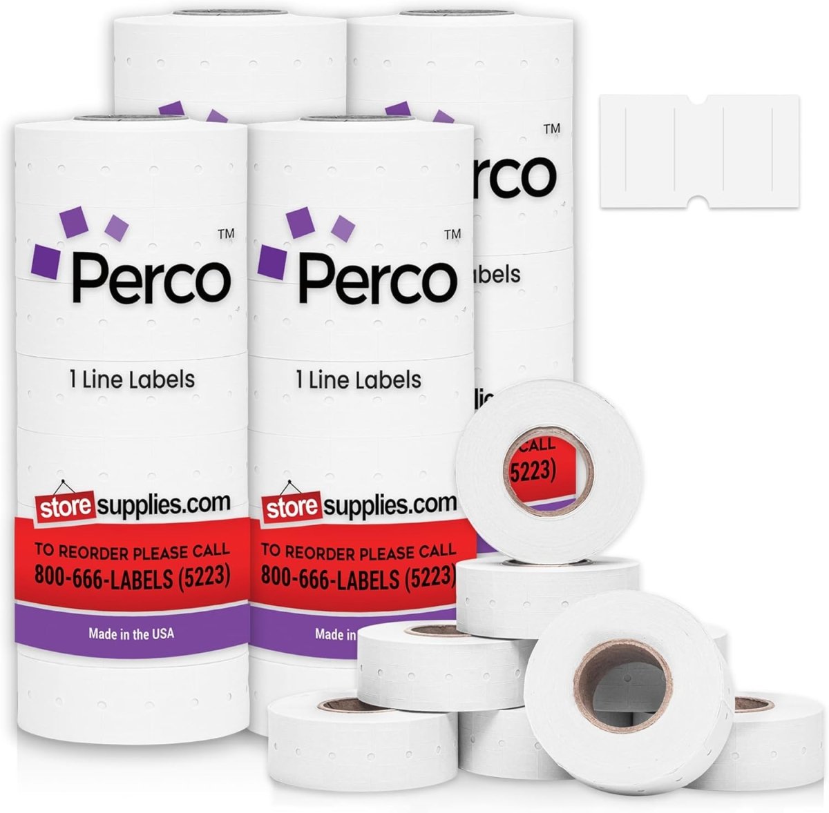 Perco 1 Line - Blank Price and Date labeler Labels for Perco Lite, X, Plus and Pro 1 Line Price and Date Labeler (Copy) - White 4 Sleeves / 32 Rolls / 32000 Blank Pricing Labels