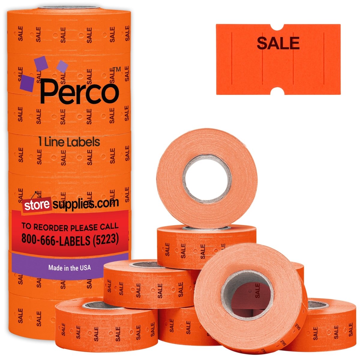 Perco 1 Line - Blank Price and Date labeler Labels for Perco Lite, X, Plus and Pro 1 Line Price and Date Labeler (Copy) - Fluorescent Red Sale 1 Sleeve / 8 Rolls / 8000 Blank Pricing Labels