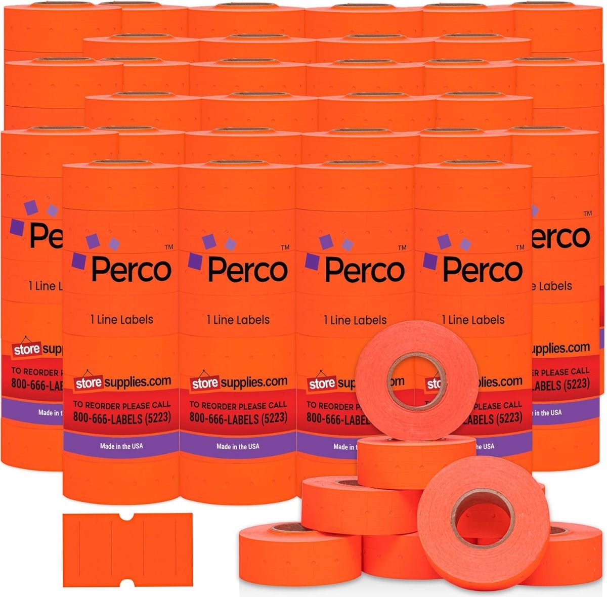 Perco 1 Line - Blank Price and Date labeler Labels for Perco Lite, X, Plus and Pro 1 Line Price and Date Labeler (Copy) - Fluorescent Red 30 Sleeves / 240 Rolls / 240000 Blank Pricing Labels
