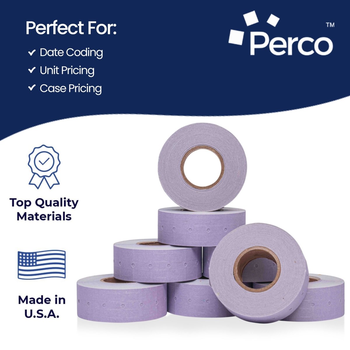Perco 1 Line - Blank Price and Date labeler Labels for Perco Lite, X, Plus and Pro 1 Line Price and Date Labeler (Copy) - Lavender 1 Sleeve / 8 Rolls / 8000 Blank Pricing Labels