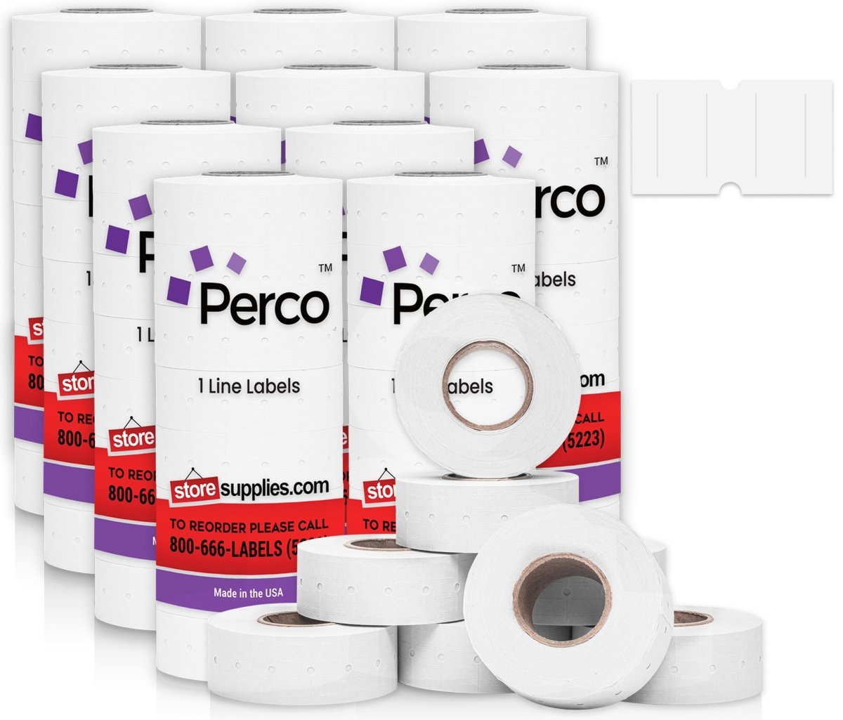 Perco 1 Line - Blank Price and Date labeler Labels for Perco Lite, X, Plus and Pro 1 Line Price and Date Labeler (Copy) - White 10 Sleeves / 80 Rolls / 80000 Blank Pricing Labels