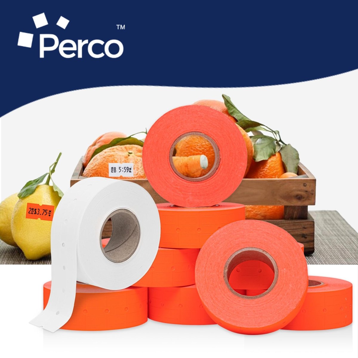 Perco 1 - Line Color Code Labels for Perco Lite, X, Plus & Pro 1 Line - White and Fluorescent Red / 2 Sleeves / 16 rolls / 16000 Blank Pricing Labels
