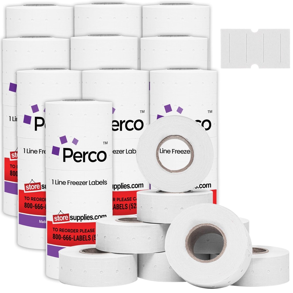 Perco 1 Line Freezer Adhesive Price Labels For Perco Lite, X, Plus and Pro 1 Line - Case of 10 Sleeves / 80 Rolls / 80000 Blank Pricing and Date Labels