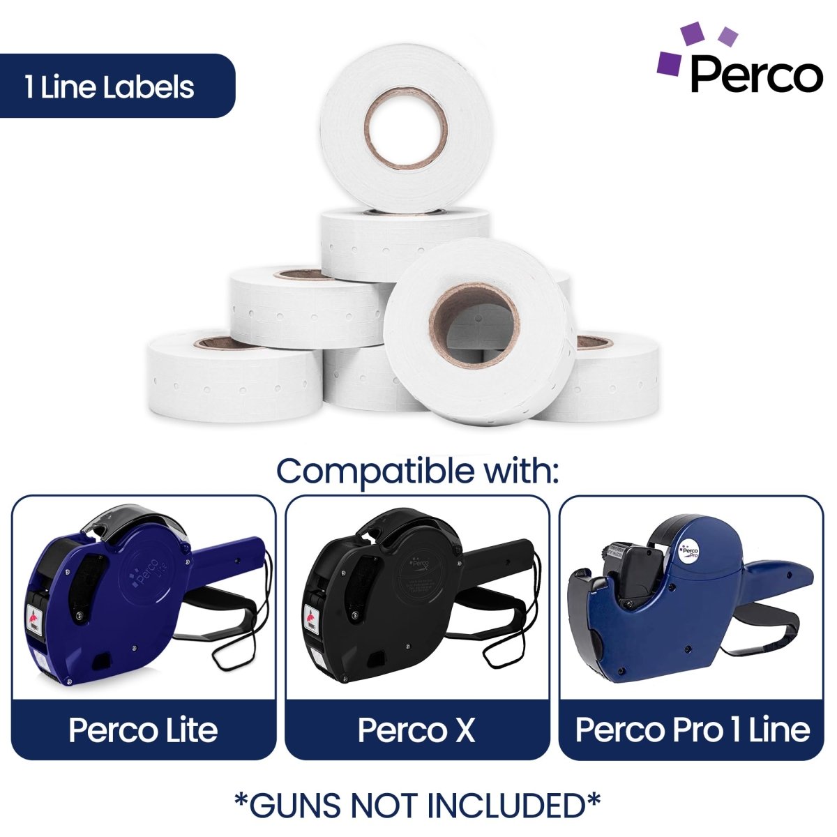 Perco 1 Line Freezer Adhesive Price Labels For Perco Lite, X, Plus and Pro 1 Line - Case of 10 Sleeves / 80 Rolls / 80000 Blank Pricing and Date Labels
