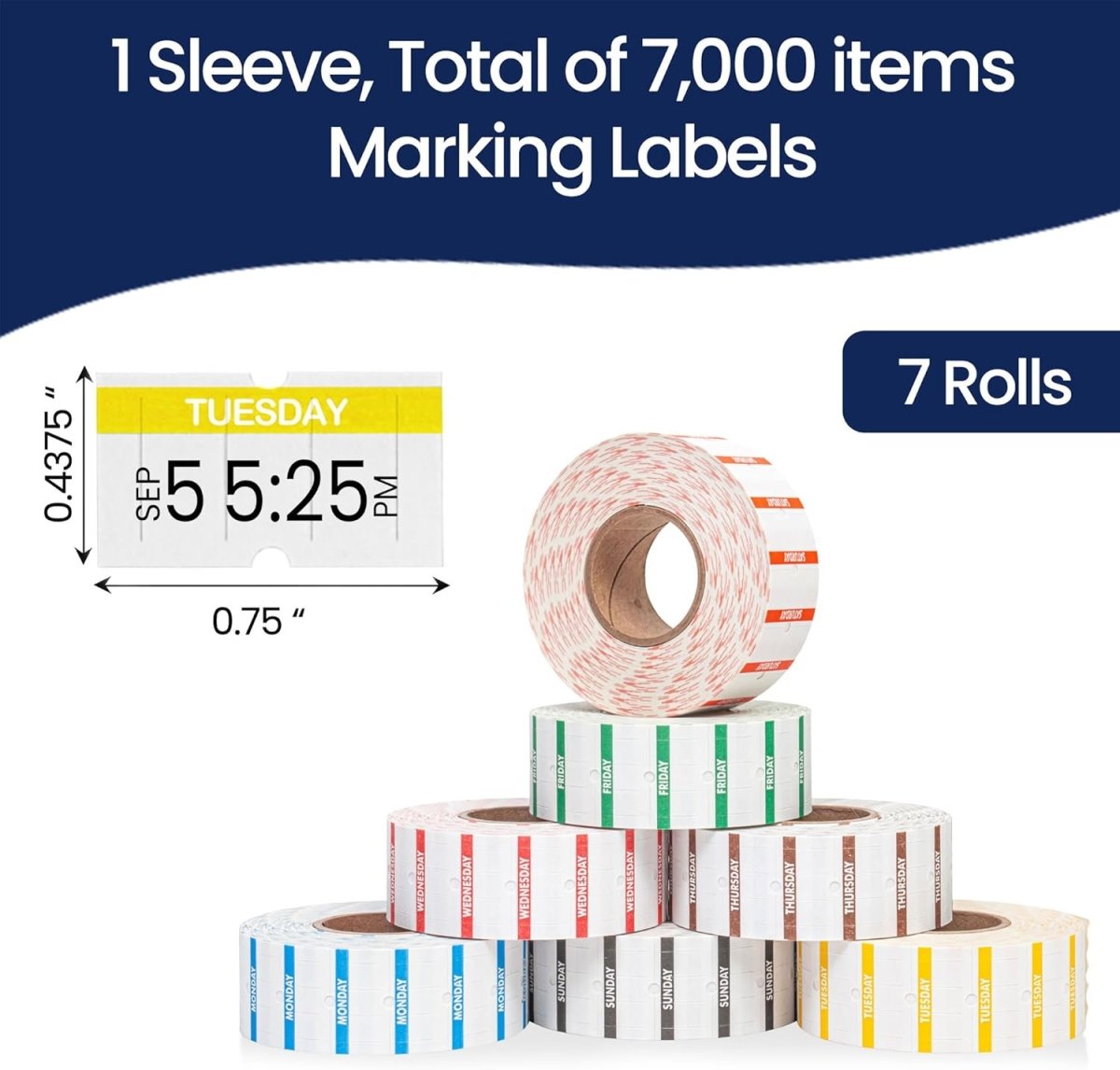 Perco 1 Line Labels - Date Labels - Compatible with compatible_with_product_page | Color: Day of the Week | Quantity: 1 Sleeve | Adhesive: global.AdhesiveType | SKU: PL-1LN-7-WEEK-U | - shop_