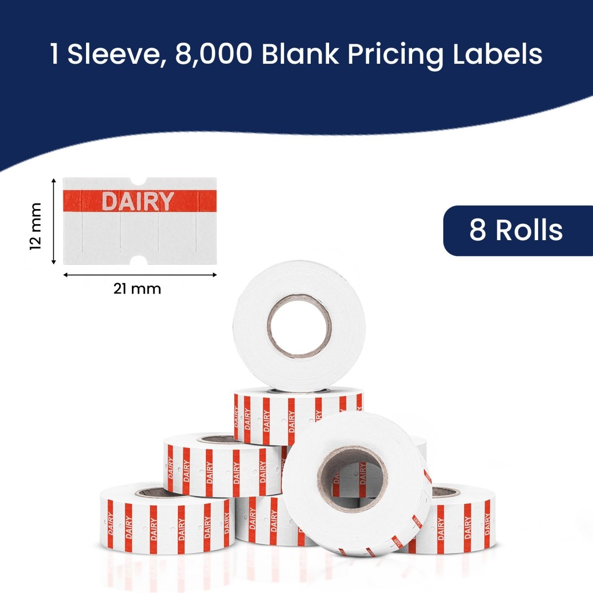 Perco 1 - Line Reverse Print Pricing Labeler Labels For Perco Lite, X, Plus, & Pro 1 - Line - Proof - DAIRY 1 Sleeve / 8 Rolls / 8000 Blank Pricing Labels