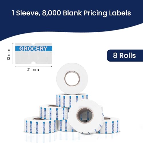 Perco 1 - Line Reverse Print Pricing Labeler Labels For Perco Lite, X, Plus, & Pro 1 - Line - Proof - GROCERY 1 Sleeve / 8 Rolls / 8000 Blank Pricing Labels