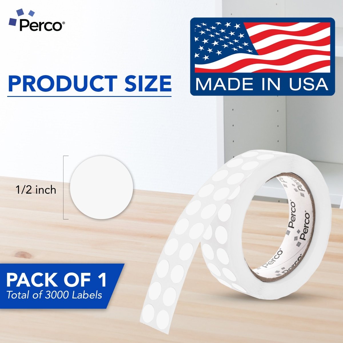 Perco 1/2 Inch Round Sticker Labels - Clear 1 Roll