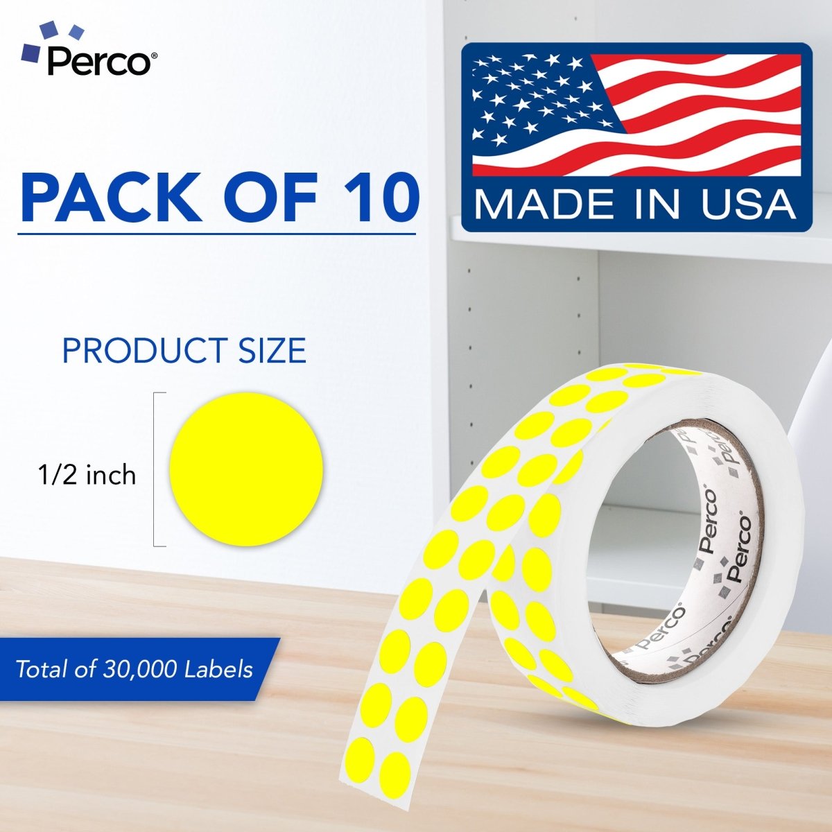 Perco 1/2 Inch Round Sticker Labels - Fluorescent Yellow 10 Rolls