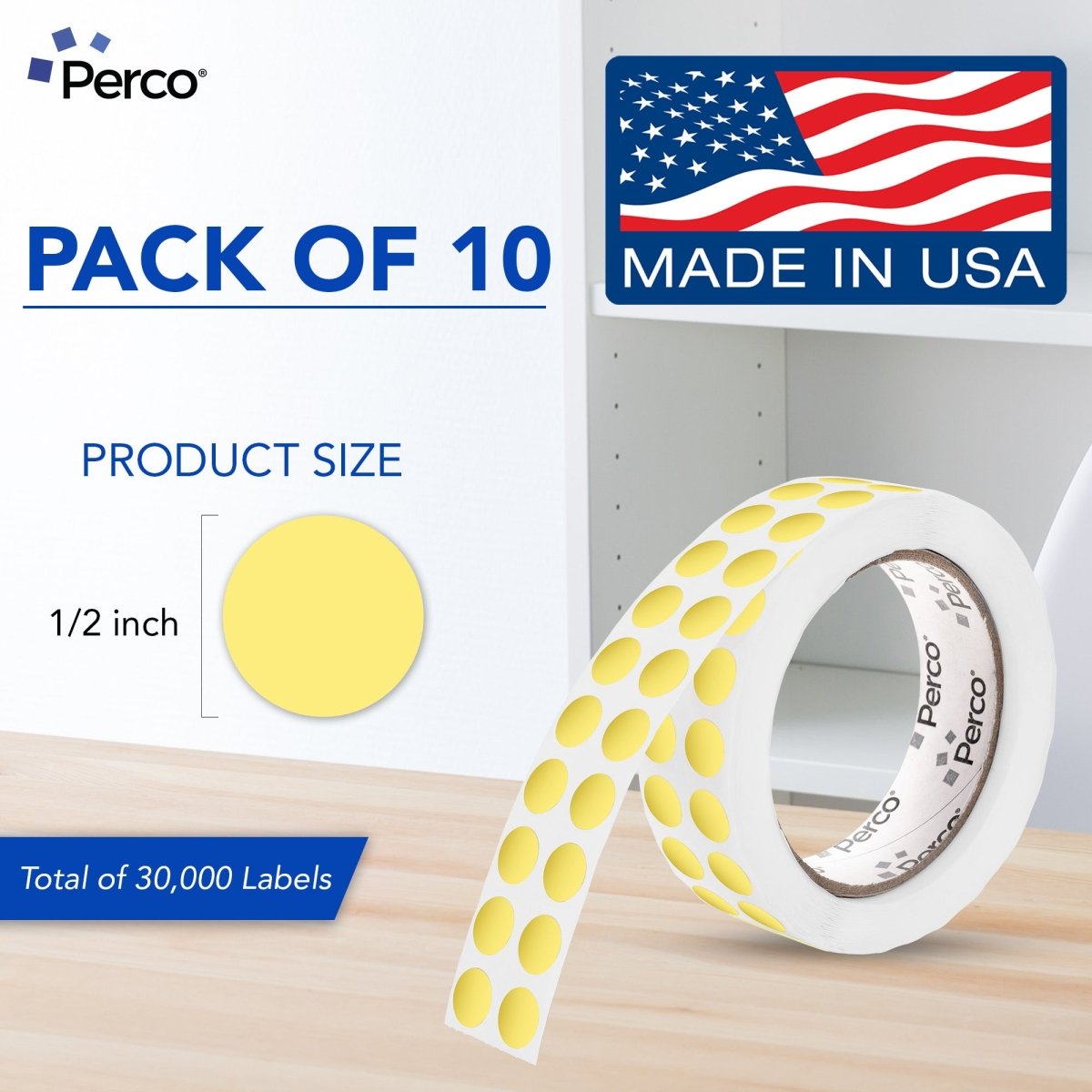 Perco 1/2 Inch Round Sticker Labels - Metallic Gold 10 Rolls
