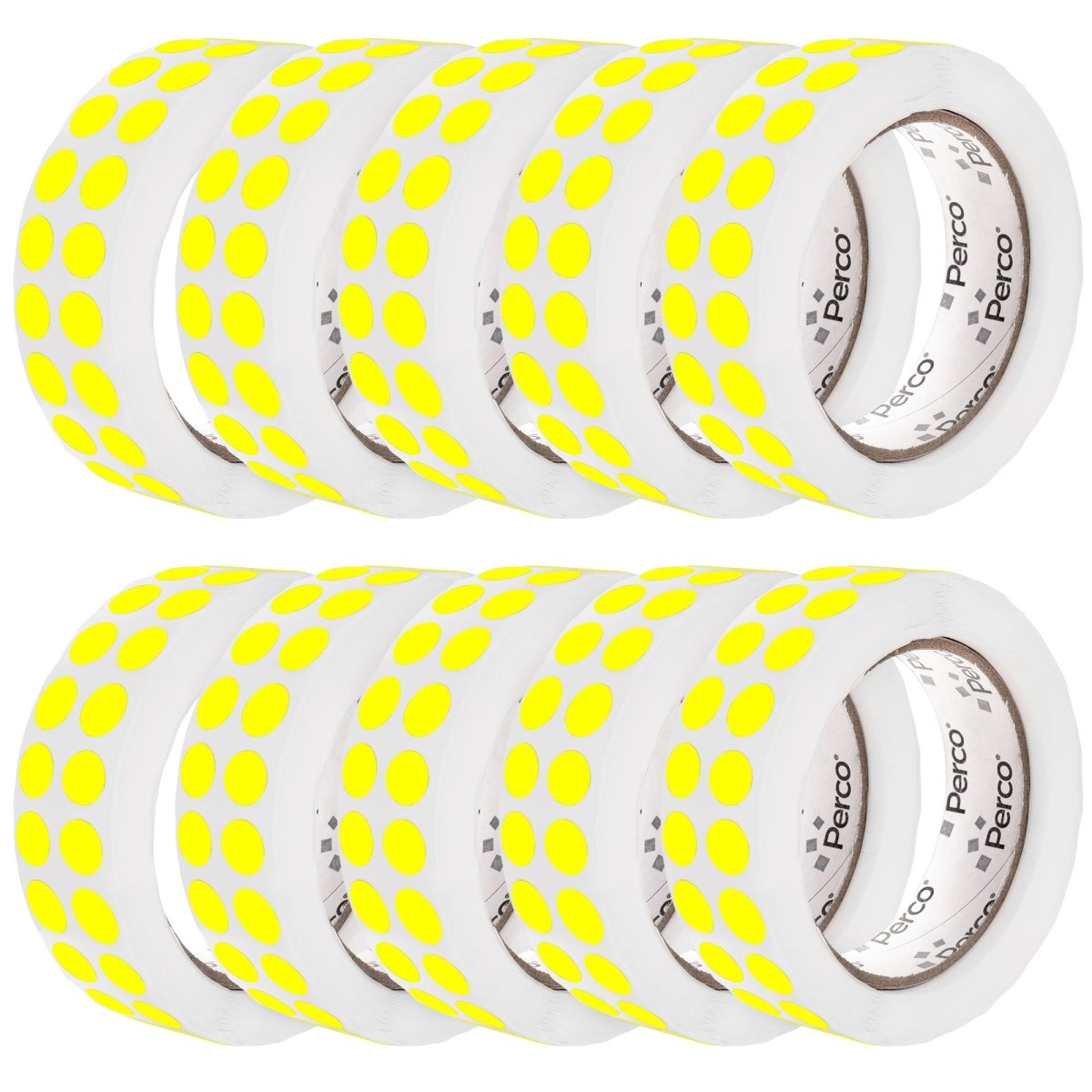 Perco 1/2 Inch Round Sticker Labels - Fluorescent Yellow 10 Rolls