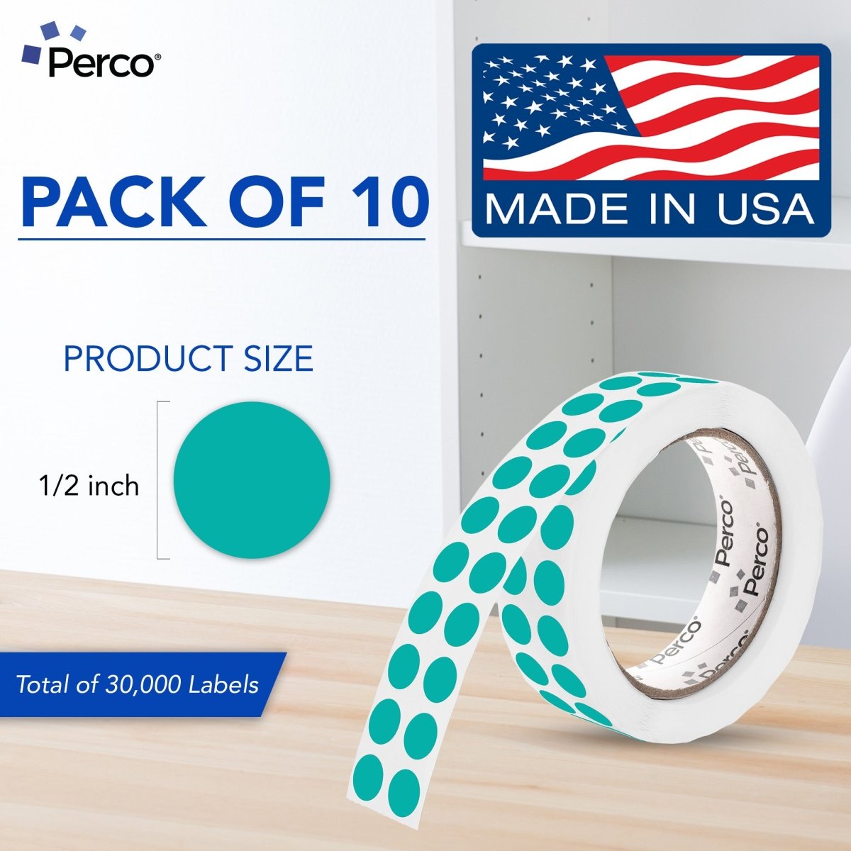 Perco 1/2 Inch Round Sticker Labels - Light Blue 10 Rolls