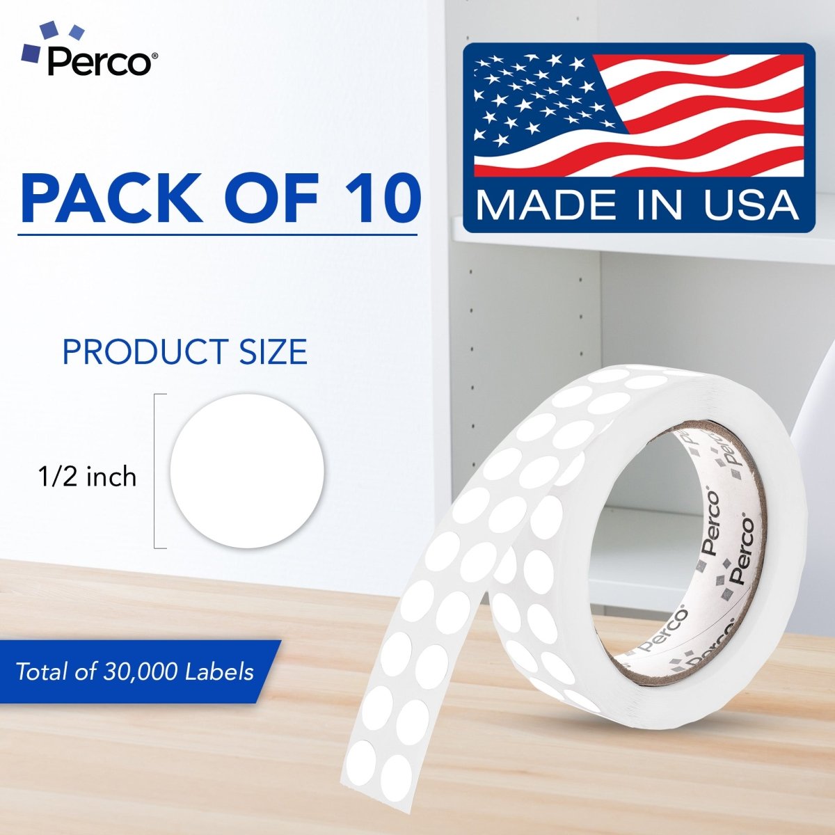 Perco 1/2 Inch Round Sticker Labels - White 10 Rolls