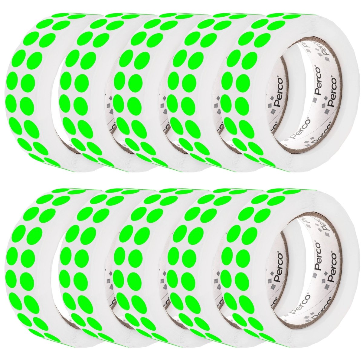 Perco 1/2 Inch Round Sticker Labels - Fluorescent Green 10 Rolls