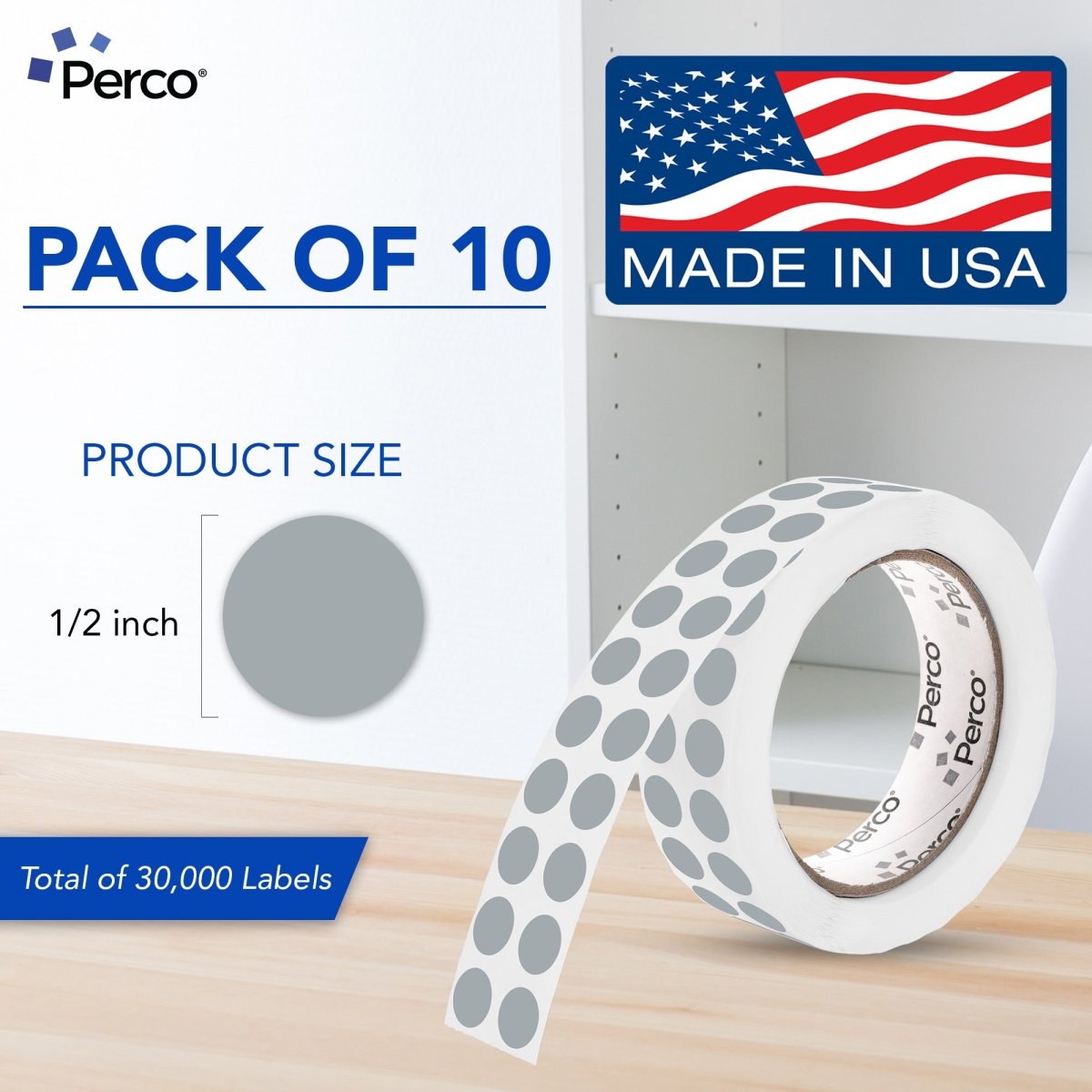 Perco 1/2 Inch Round Sticker Labels - Grey 10 Rolls