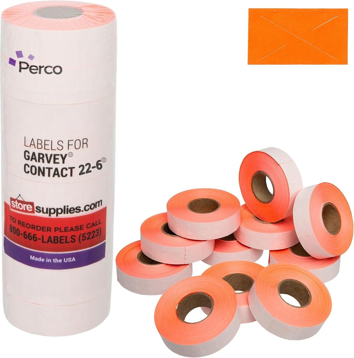 Perco 1812 Price Labels for Garvey 18 - 6 - Fluorescent Red 1 Sleeve / 11 Rolls / 14000 Blank Pricing Labels