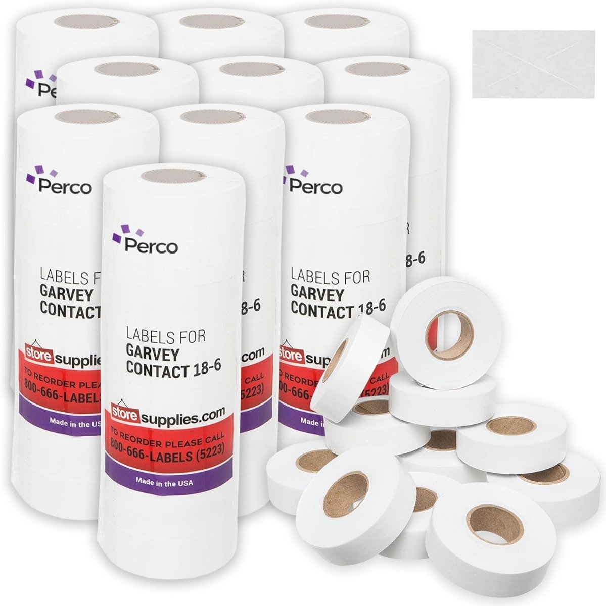 Perco 1812 Price Labels for Garvey 18 - 6 - White Package of 10 Sleeves / 110 Rolls / 140000 Blank Pricing Labels
